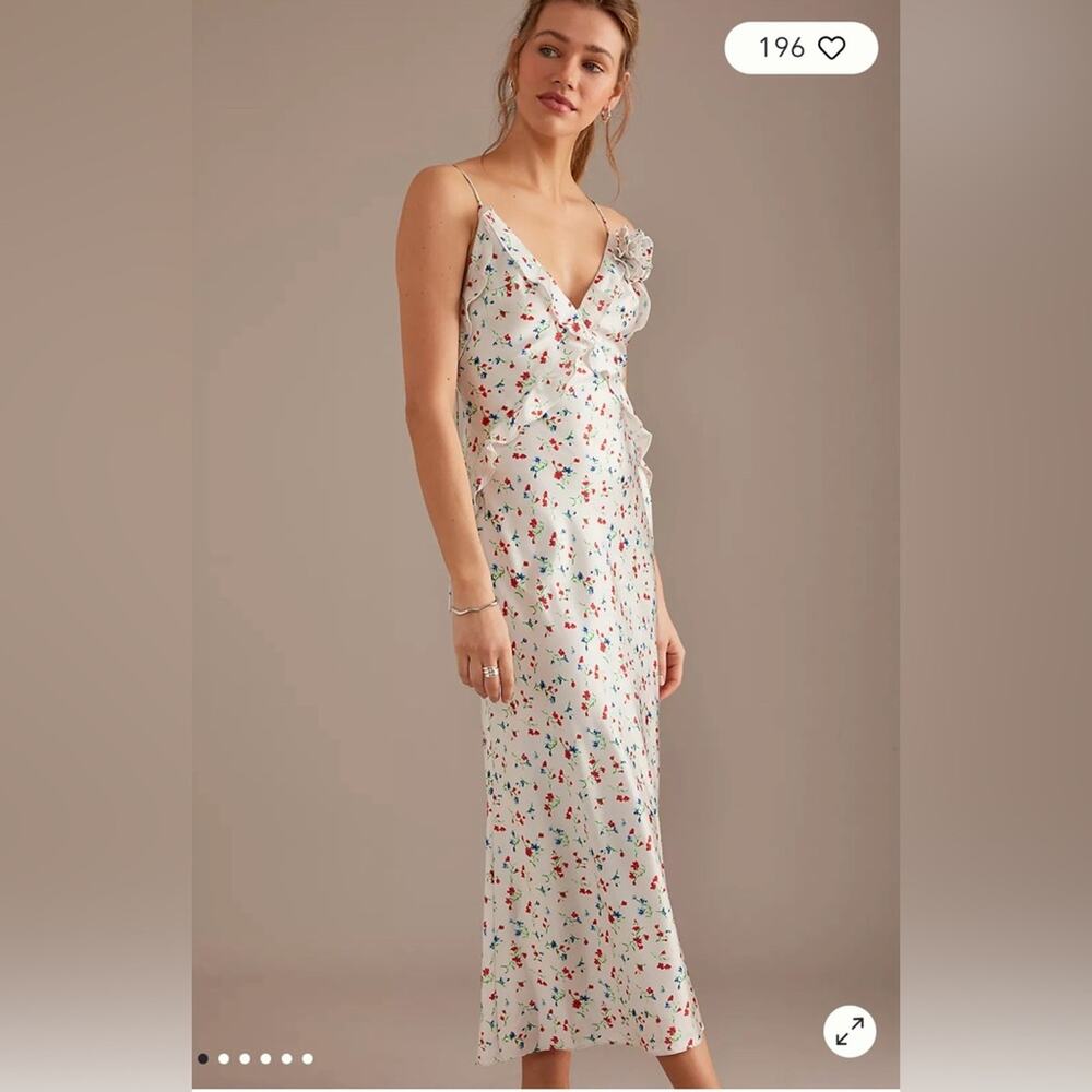 NWT Anthropologie Bardot Olea red blue white floral sleeveless ruffle midi dress